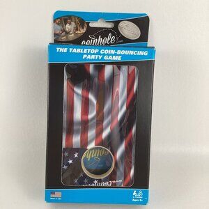 Coin Hole Tabletop Coin Bouncing Party Game Wooden Boards American Flag Manual